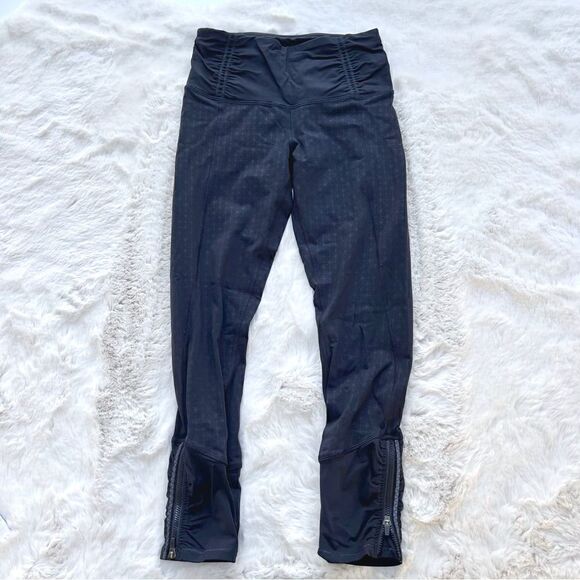 Lululemon Runday 7/8 Tri Geo Embossed Leggings Black Zippers Workout 2 - Picture 4 of 16